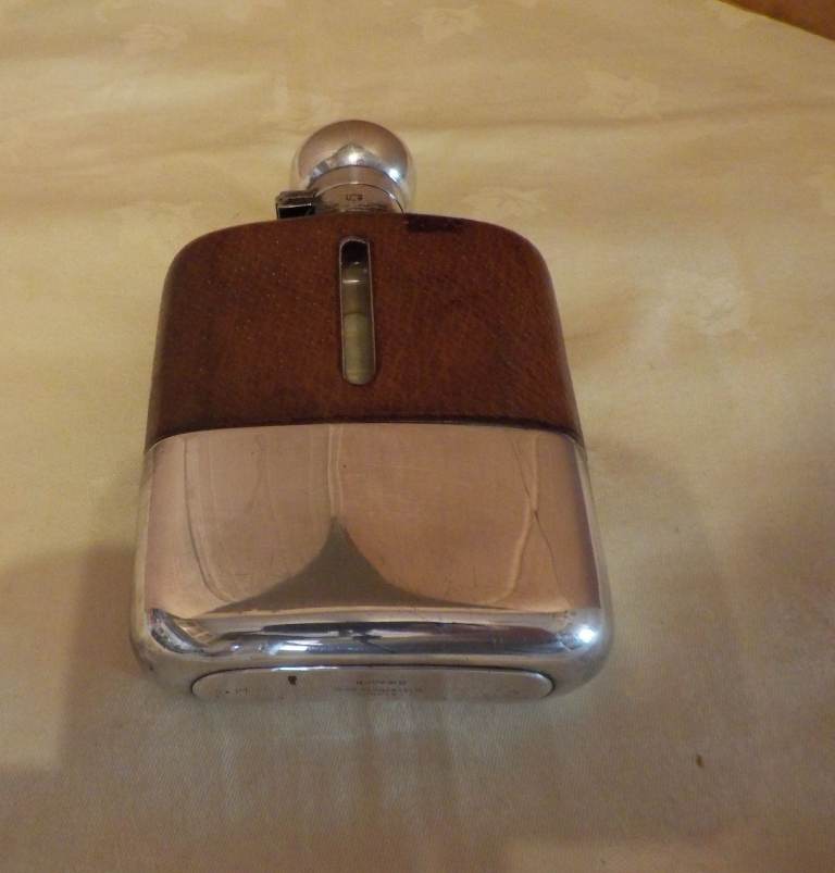 Antique Leather, Silver Plate, & Glass ¼ Pint Hip Flask