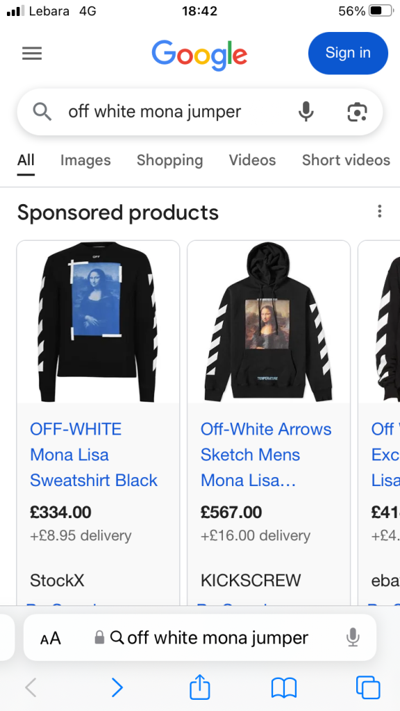 Off white jumper for sale 