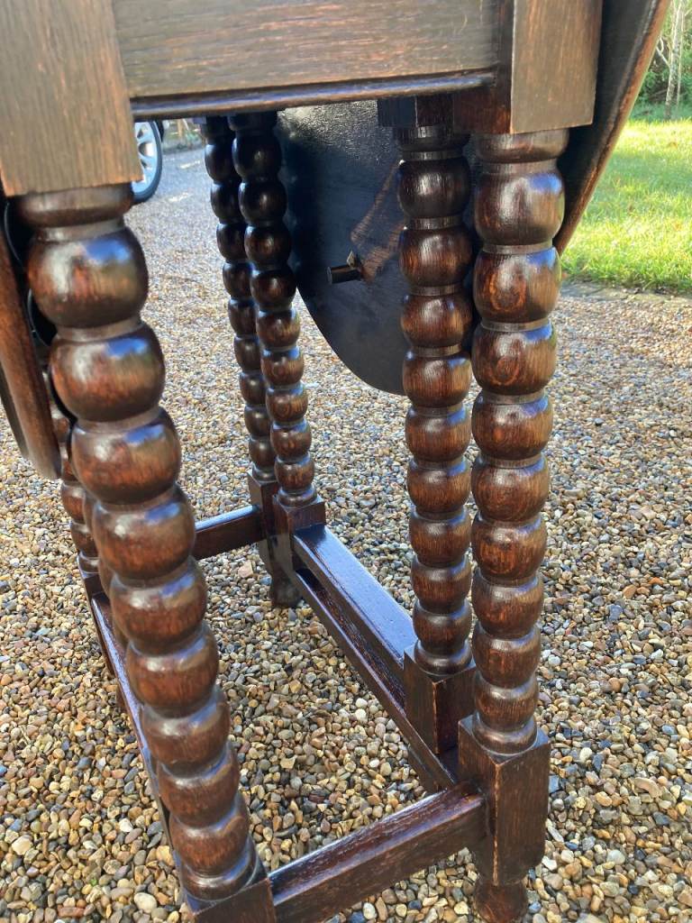 Antique, carved, dark oak, barley twist gateway table