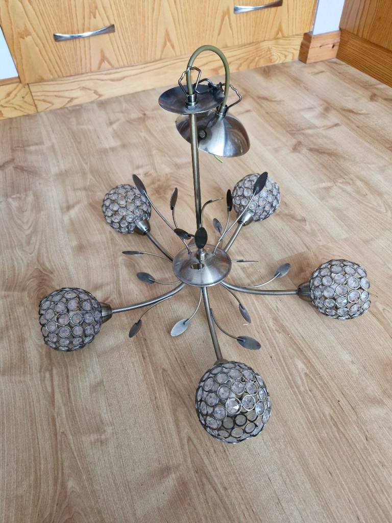Ceiling mounted Antique brass finish crystal globe light fitting