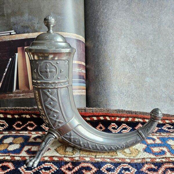 Decorative Vintage ASKEL HOLMSEN Drinking Horn with Lid