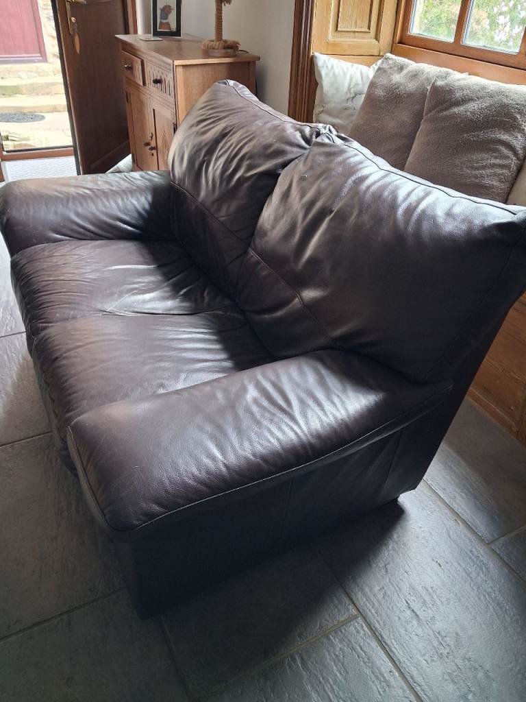 2 seater brown leather sofa