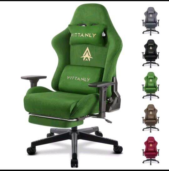 Kitinjoy Natural Suede Gaming Chair High Back Ergonomic Computer Chair With Footrest Reclining