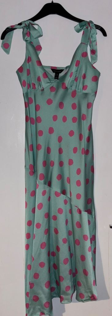 New Look Polka Dot Midi Dress – Mint Green & Pink, UK 10