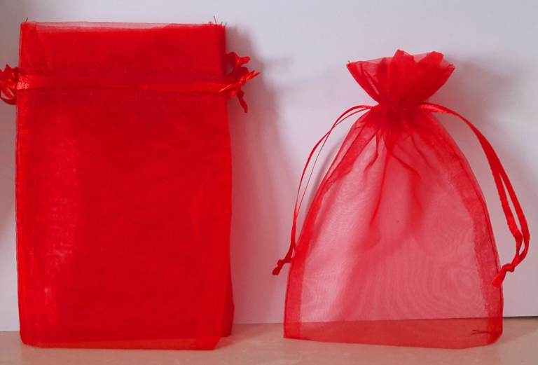50 New Red Organza Gift Bags - 15cm x 10cm 