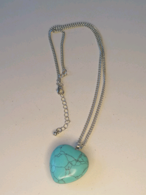 12 inch. Blue stone heart necklace. 
