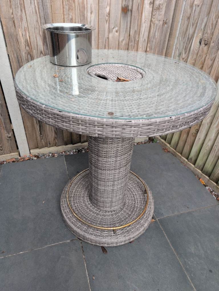 **FREE**Rattan Garden Bar Table with Glass Top and Ice Bucket