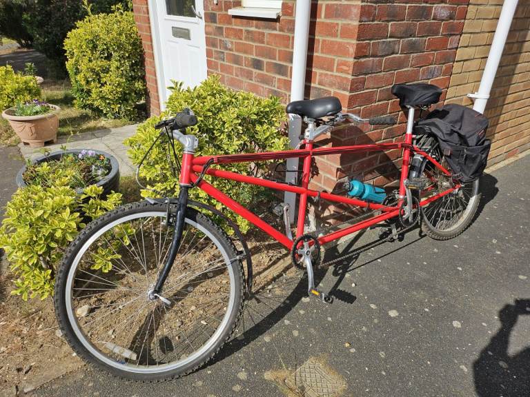 Red Tandem Bicycle with Rear Pannier Bag – Good Condition