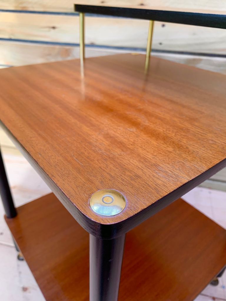 Pair of Vintage Mid Century Modern Teak & Ebonized Shelf Bedside Table Units 1950s