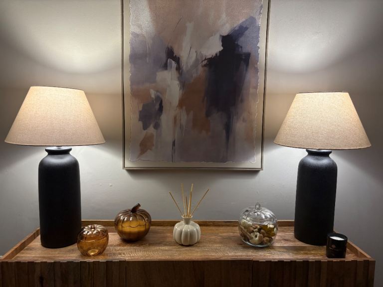 Pair of Habitat Hashi 70cm Ceramic Table Lamps - Black & Beige