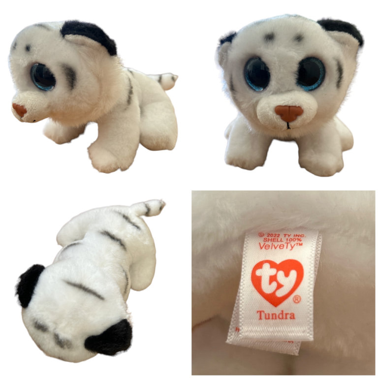 Ty Beanie Boo Tundra The White Tiger 8” Blue Glitter Eyes Soft Stuffed Plush Toy