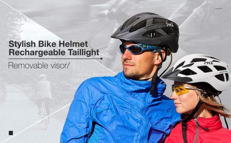 Bike Helmet with Safety LED Taillight & Detachable Visor Inner Pads