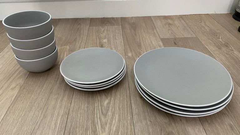 Grey plates and bowels