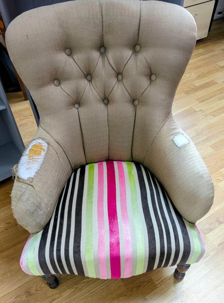 Fabric Wingback Armchair – Multicoloured, Needs Reupholstering