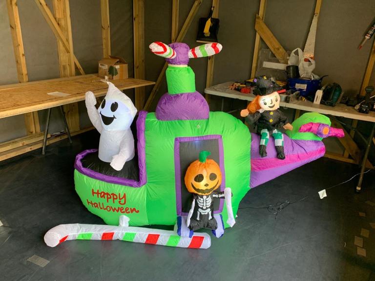 Happy Halloween Inflatable Helicopter with Ghost, Witch, and Pumpkin