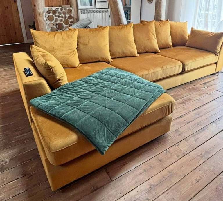 Mustard Plush/Velvet Corner Sofa 4 Seater 