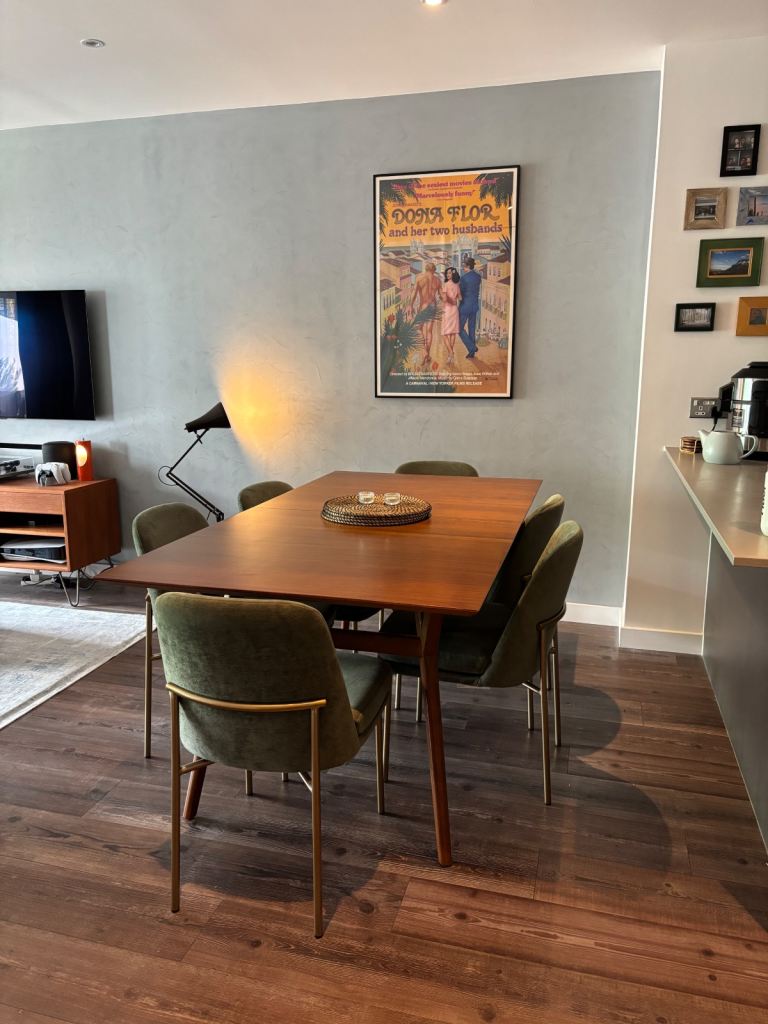 Set of 6 West Elm Jack Metal Frame Dining Chairs – Green Velvet – Excellent Condition