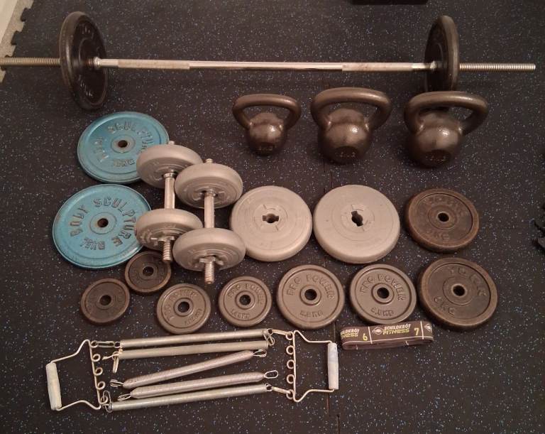 £1 per kg. Various weights dumbells, barbell, kettlebells.