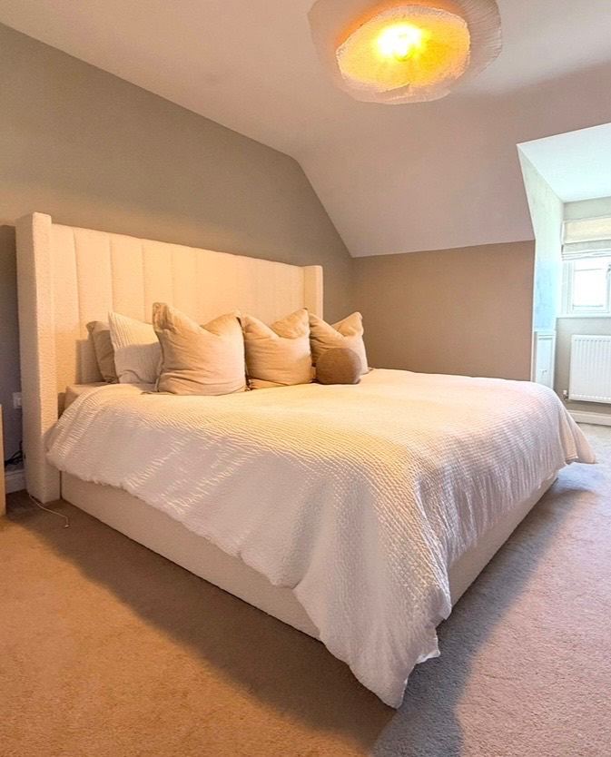 Off White Boucle Ottoman Storage Superking Bed with 