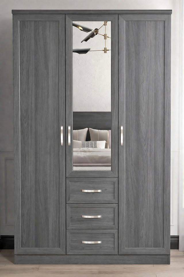 Camberley 3 Door, 3 Drawer Mirrored Wardrobe WHITE