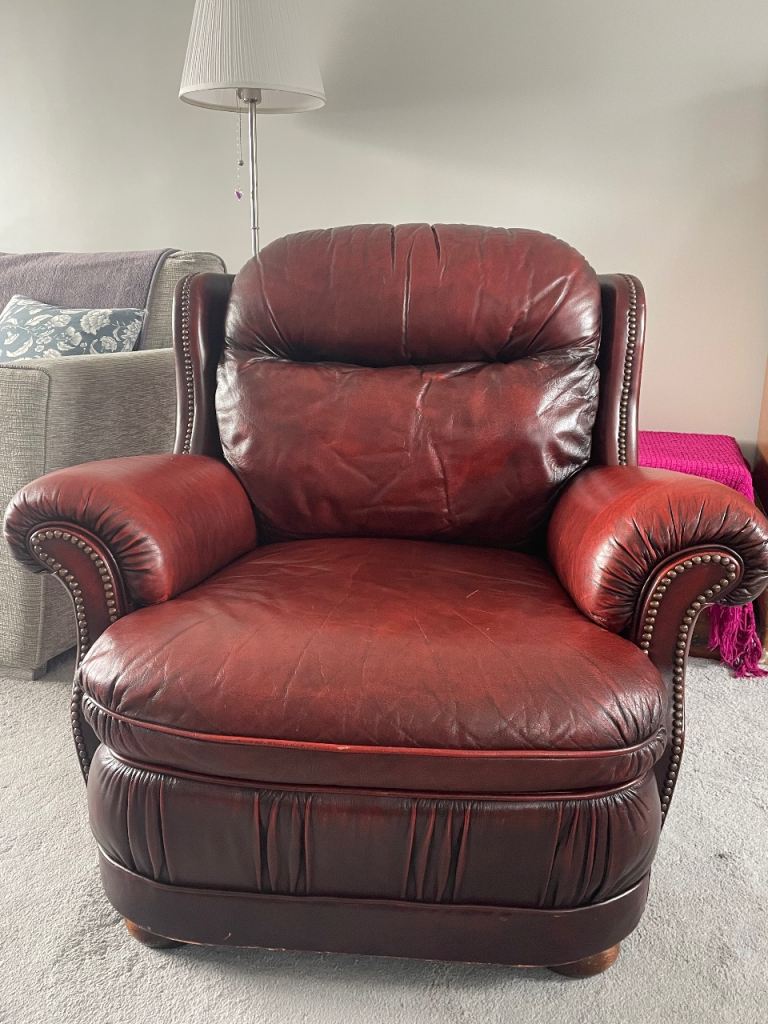 Oxblood red leather armchair