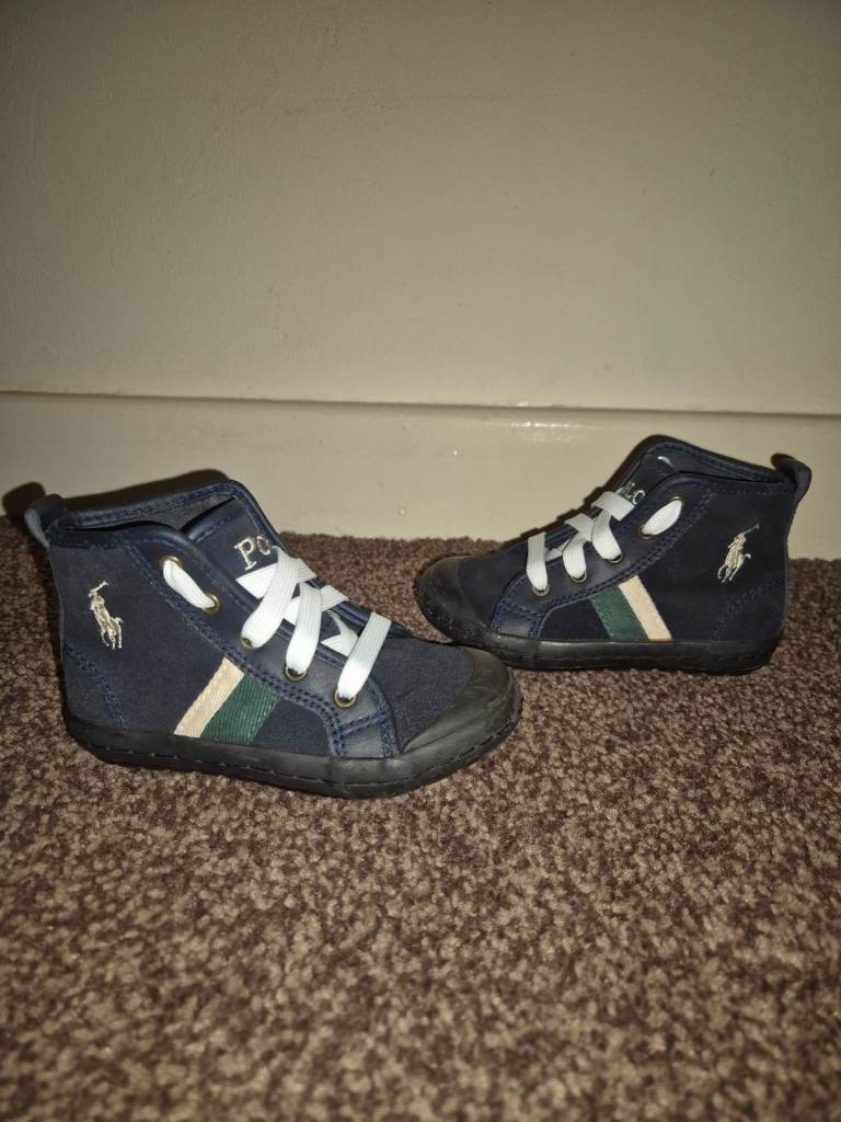 Childrens Navy Blue High Top Ralph Lauren Polo Shoes UK 6
