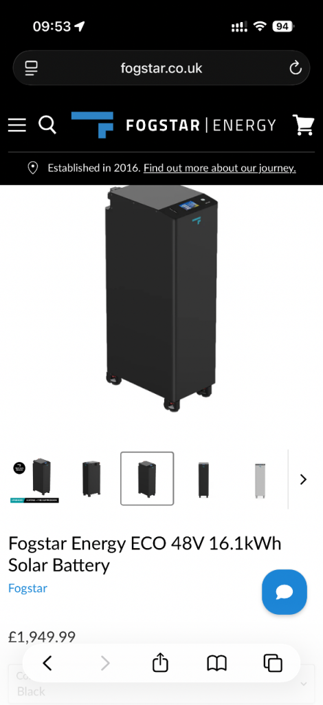 Fogstar Energy ECO 48V 16.1kWh Solar Battery - New & Black