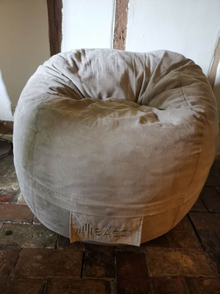 As new - High quality Bagsy memory foam suede taupe beanbag chair