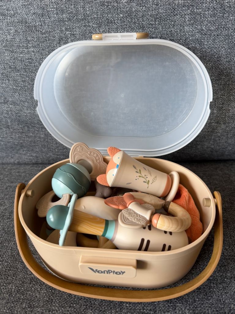 Baby rattle/teething toys box (10 items)