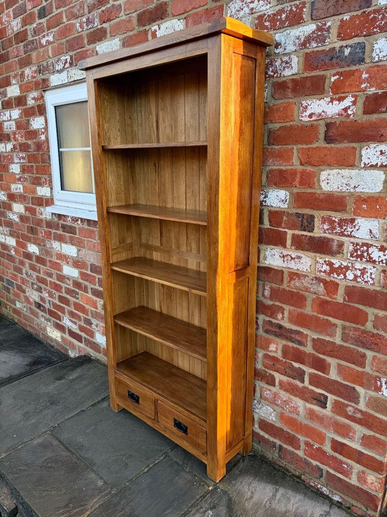 Rustic Solid Oak Tall Bookcase - Excellent Condition 