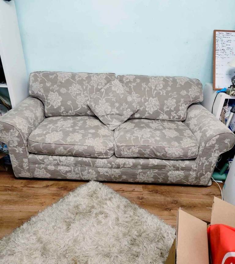 Free 2 x Three Seater Sofa – Grey Floral Pattern, Good Condition