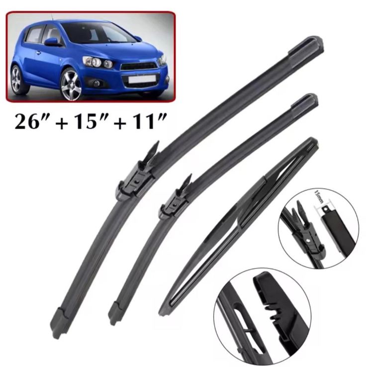 Front, rear Wiper blades for Chevrolet Aveo Hatchback 08-11 U-Hook 22" 16" 15"