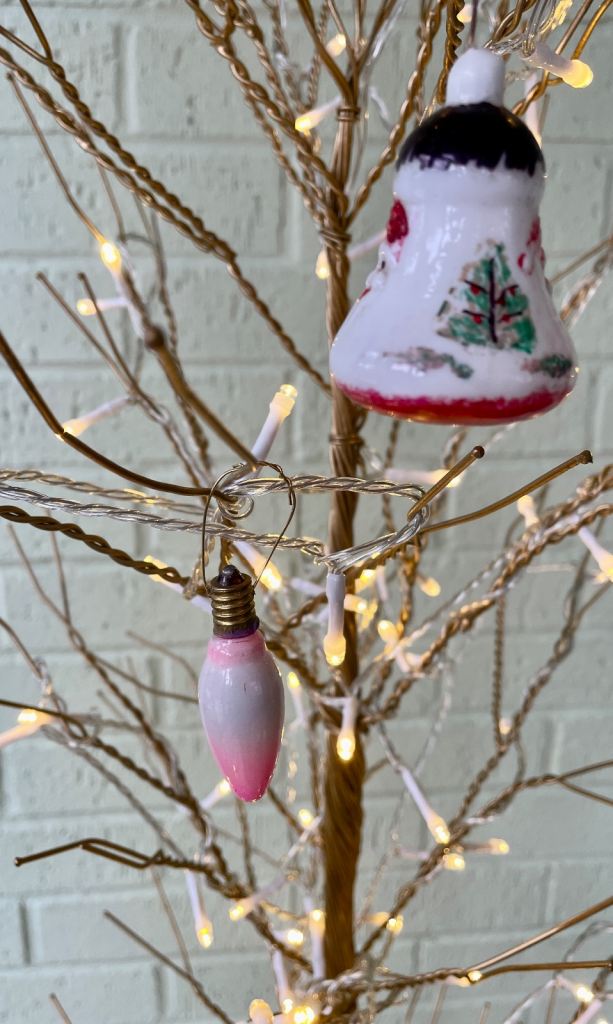  2 Rare Vintage Milk Glass Figural Bell Christmas Lights Tree Baubles Decorations 