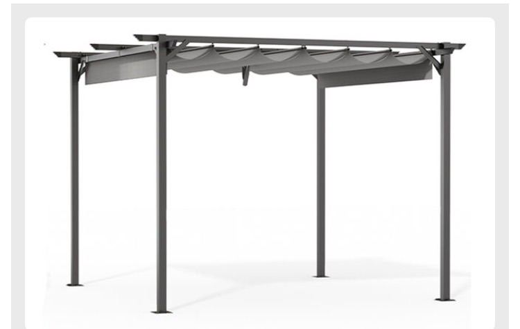 Modern Grey Metal Garden Pergola with Retractable Roof
