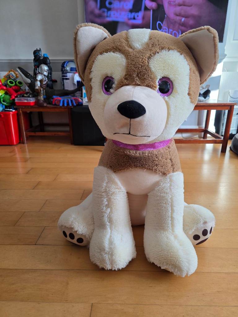 Large Brown & Cream Husky Dog Plush Toy – New