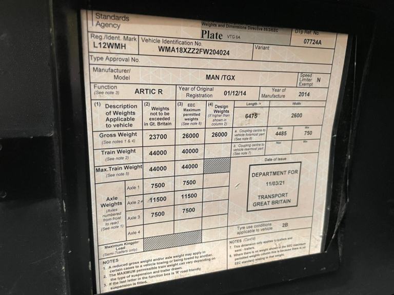 MAN TGX 26.480 *EURO 6* XLX 6X2 TAG AXLE TRACTOR UNIT - 2014 - L12 WMH