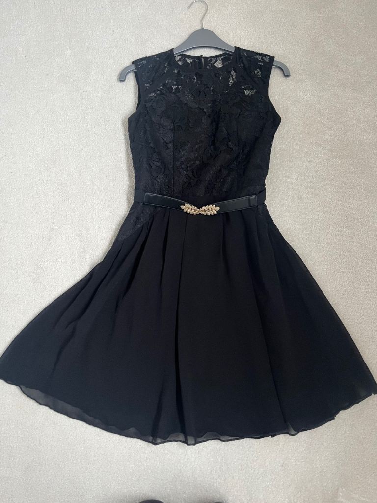 Women’s Black Lace Mini Dress With Gold Buckle