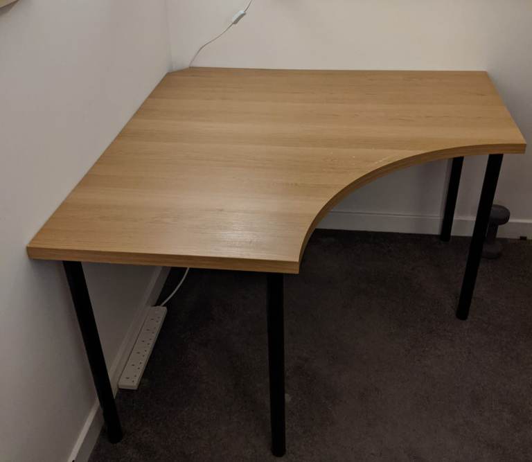 IKEA Corner Desk – Pine/Black, Good Condition