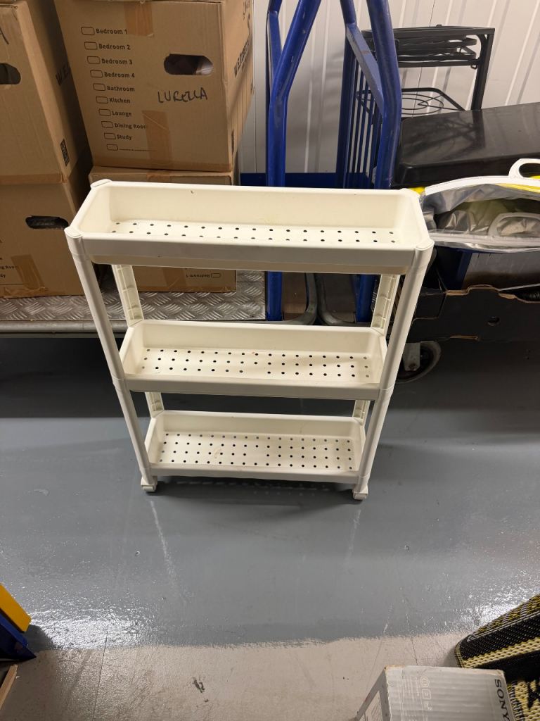 White 3-Tier Storage Trolley on Wheels – Good Condition