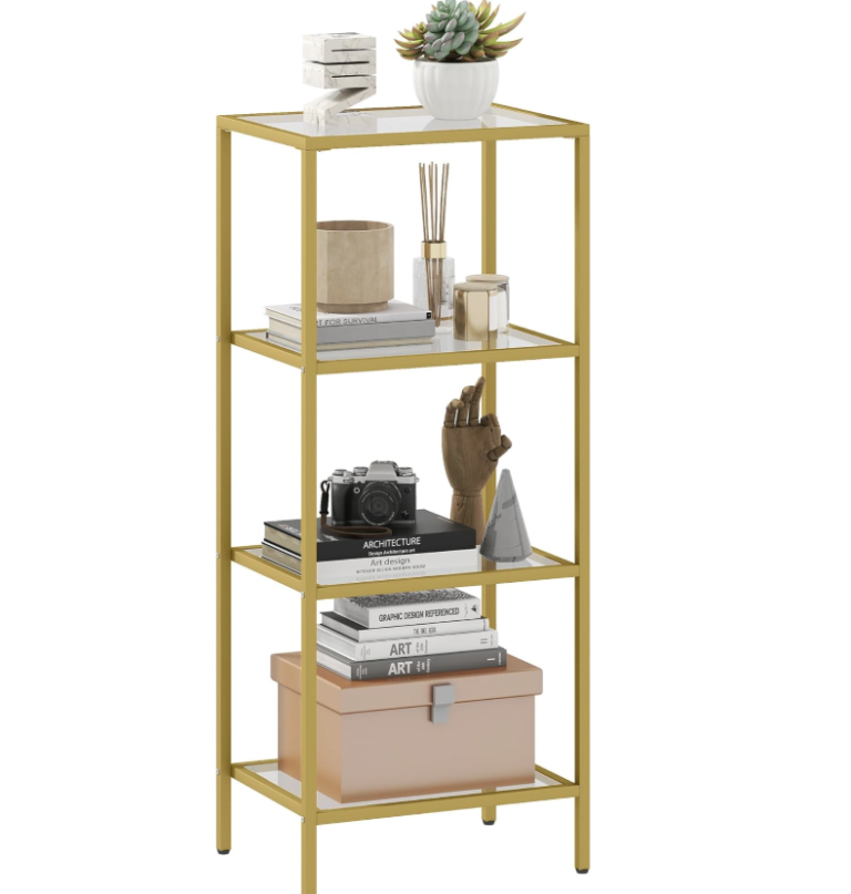 Golden shelving unit with glass shelves - perfect condition