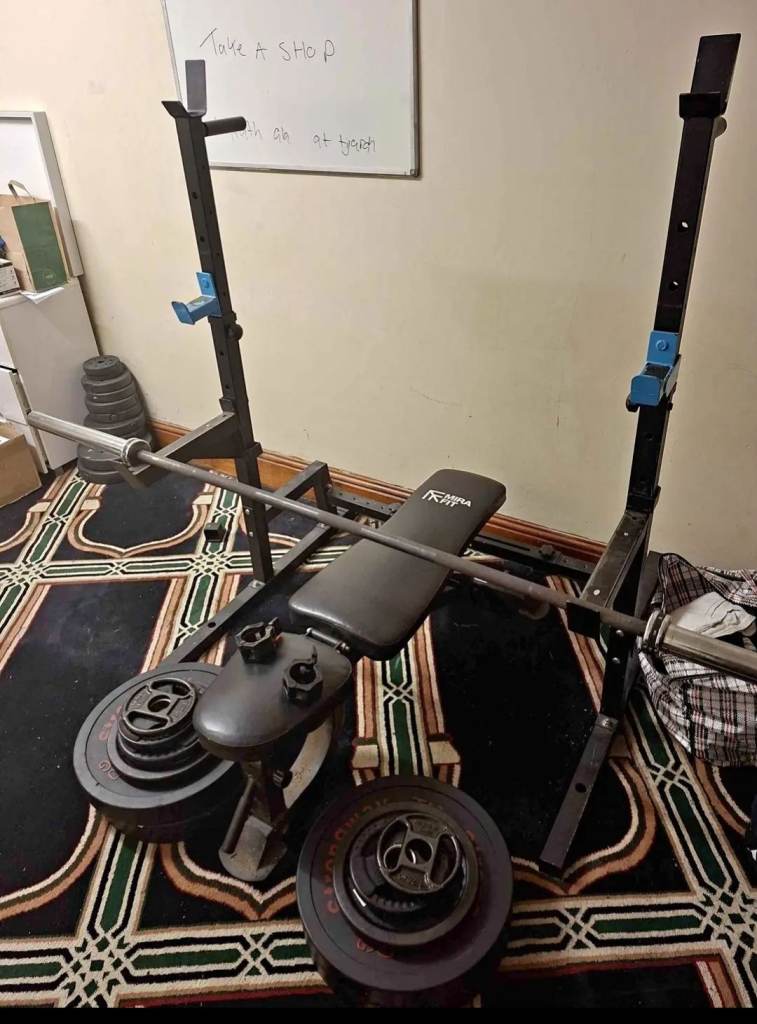Weight Bench with Squat Rack & Barbell - Home Gym Setup