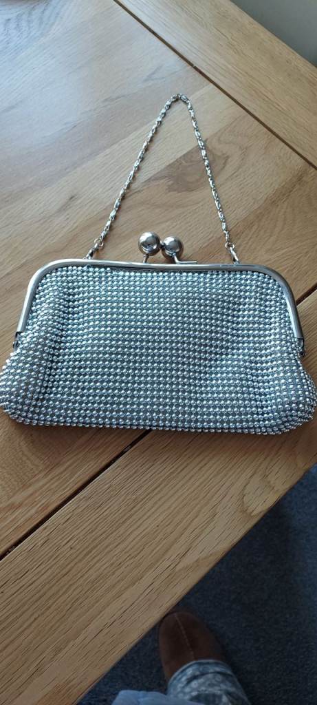 Silver beaded clutch bag