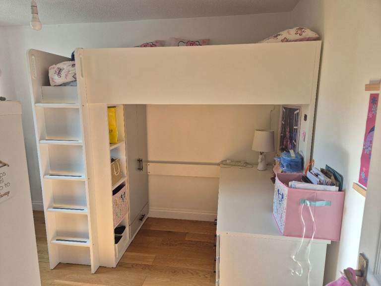 Ikea White & Grey Loft High Sleeper Bed