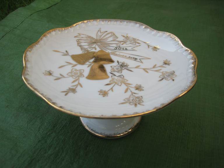 50th Anniversary Japan B 193 Bone China Celebration Cake Stand with Gilt Decoration for £5.00