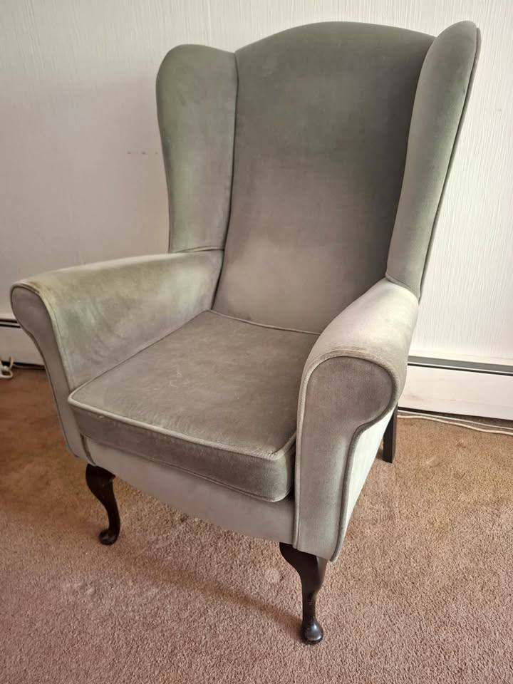 Two Wingback Armchairs - 1 grey, 1 brown