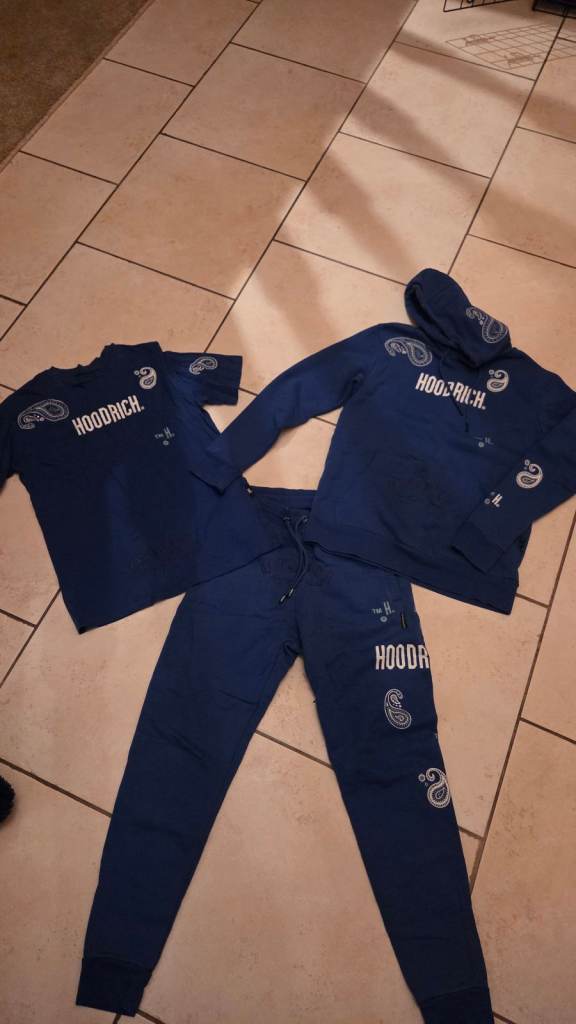 Hoodrich Full Tracksuit & T-Shirt Bundle - Blue, Good Condition