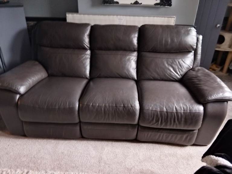 Brown 3x2 Real Leather Sofa Set 