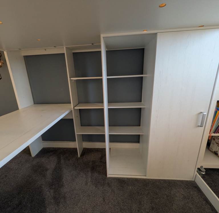 Free - Higher High Sleeper Single Bed Frame with Desk and Wardrobe
