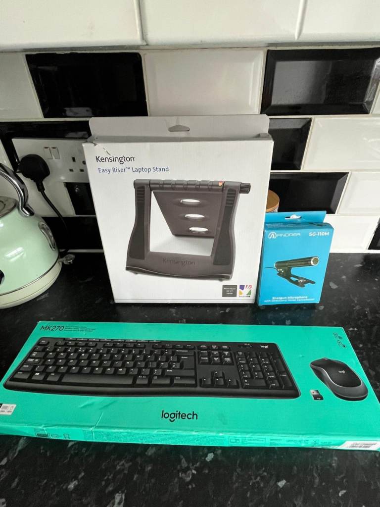 Wireless keyboard & mouse , with laptop stand , and recording microphone 