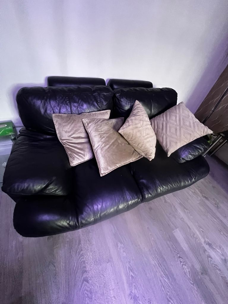 Black leather sofa suite for sale 